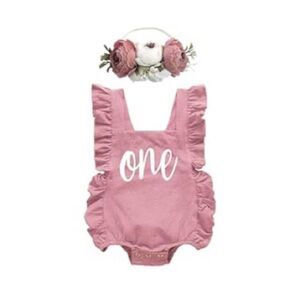 Mauve/dusty rose colored ruffle sleeveless romper.